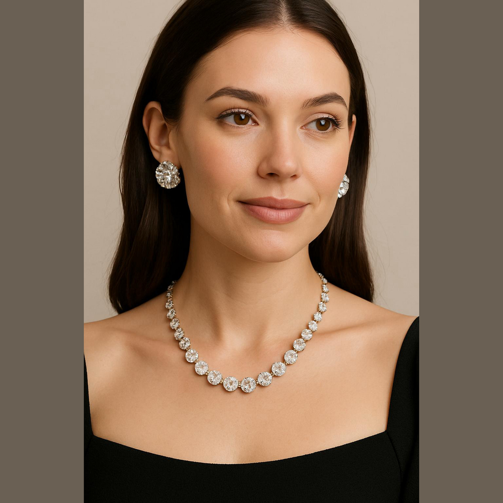 Badgley Mischka Crystal Necklace Bracelet Earrings Set Gold Tone - Picture 9 of 9